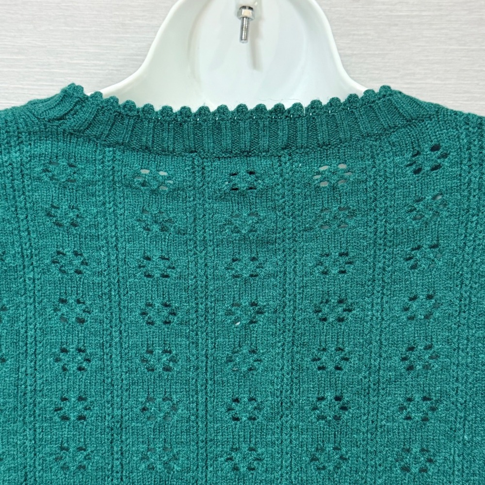 Ann Taylor Emerald Green Pointelle Scallop Trim Crew Neck Sweater 851952 Medium - Picture 4 of 8